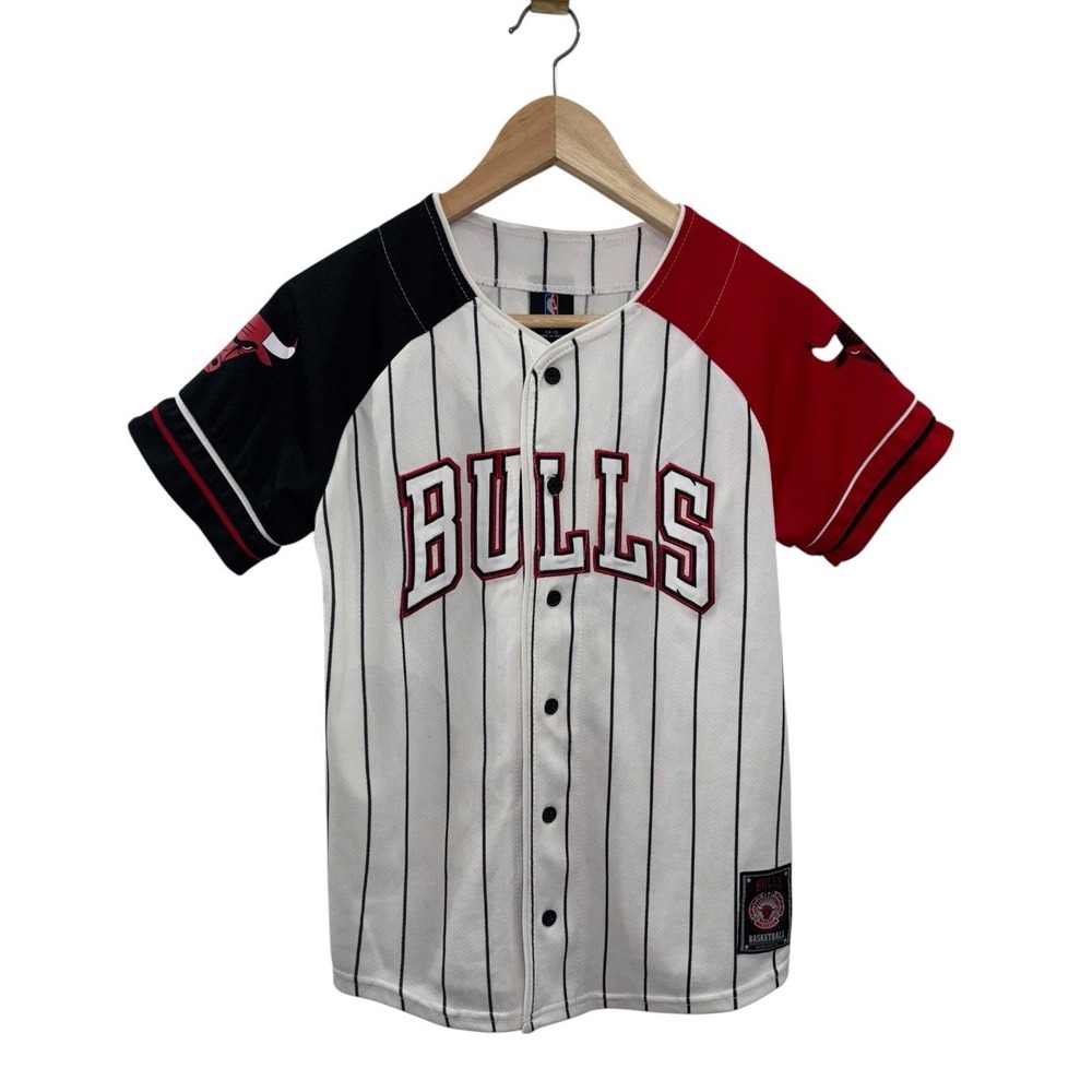 NBA Chicago Bulls Baseball Jersey‎ Youth L 14-16 Pinstripe Colorblock UNK Icer